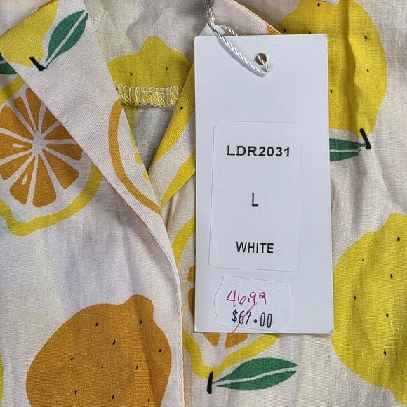 La Soul Dress Womens Large Lemon Print Belted Sleeveless Pockets Summer Casual - Picture 10 of 16